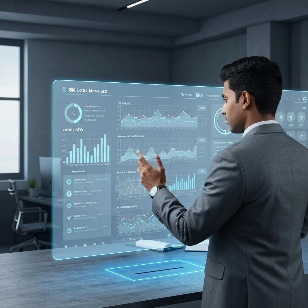 Office setting featuring a computer displaying AI analytics for Bellingham local SEO