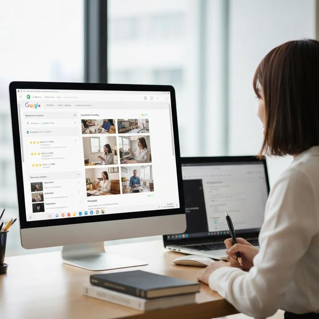 Boost Google Visibility for Bellingham Businesses 2 A meticulously optimized Google Business Profile displayed on a laptop screen, showcasing business details and customer interaction features