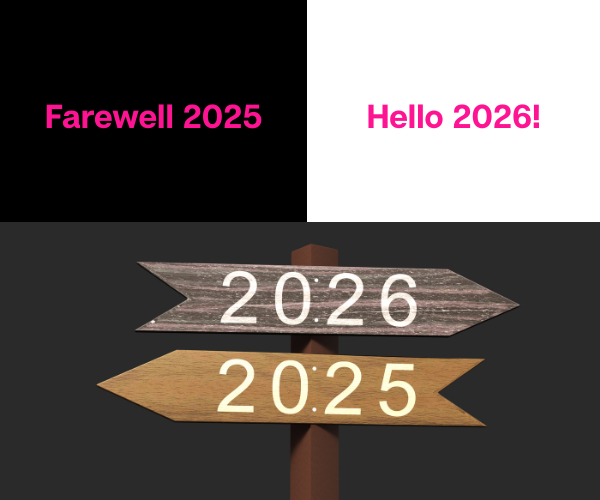 Farewell 2025 and Hello 2026 signpost, emphasizing the transition to 2026 in the context of AI search for local businesses.