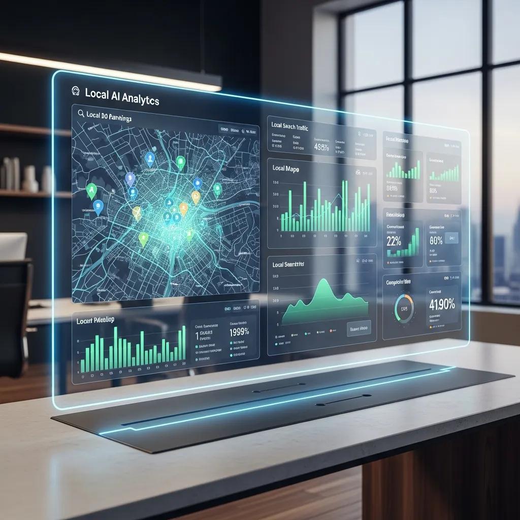 Modern dashboard showing AI-driven local SEO analytics in a workplace